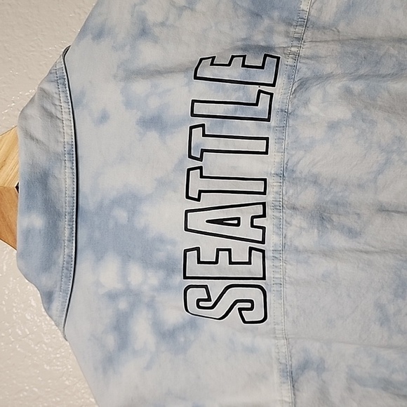 WEAR Seattle Seahawks Button Down Tie Dye Denim Long Sleeve Shirt - Picture 4 of 13